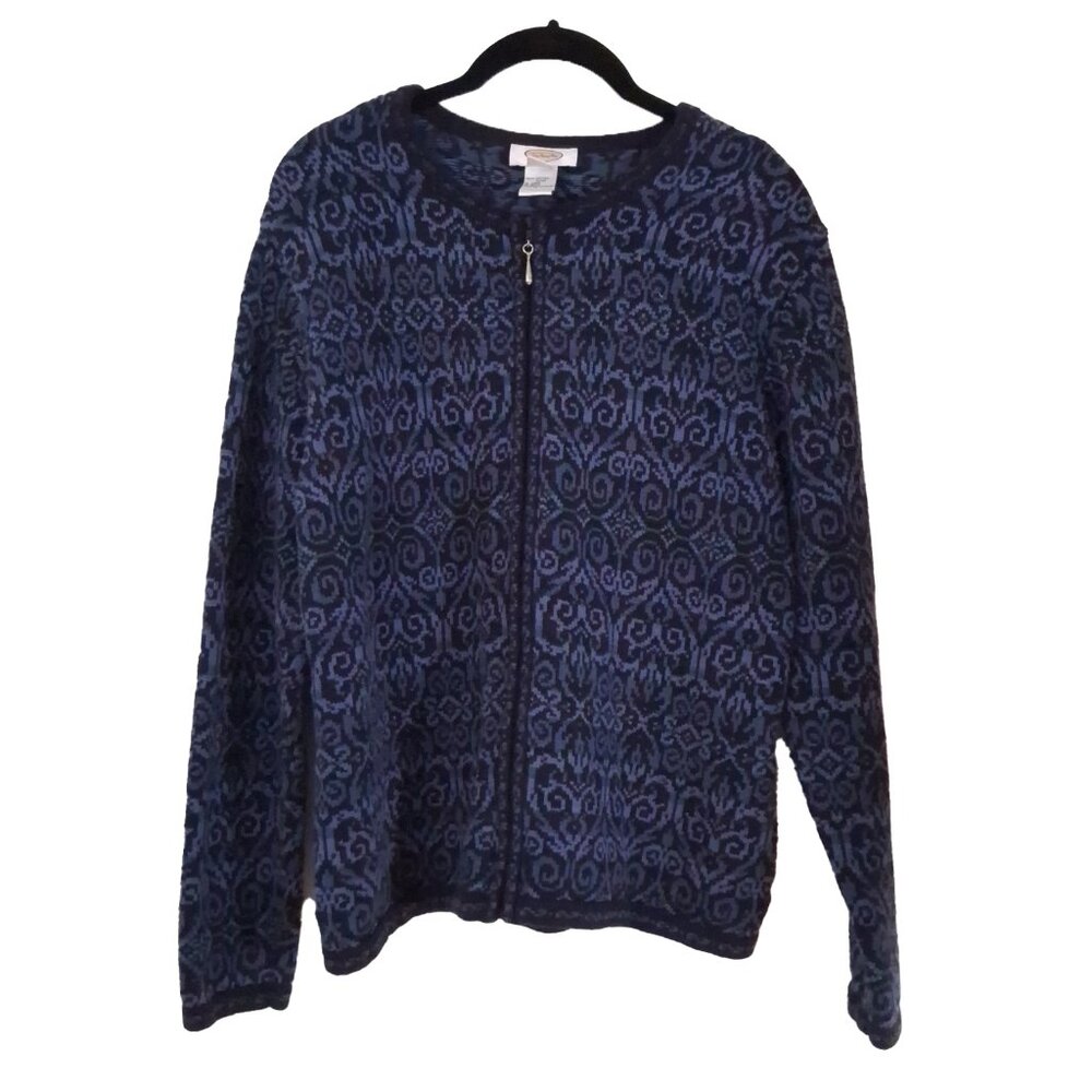 Vintage TALBOTS 100% Cotton Cardigan Thick Zippered Sweater Size L